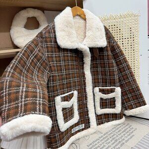 Brown Plaid Sherpa Lined Shacket Jacket